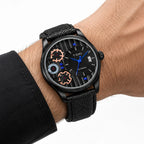 TOMI Men’s Steampunk Gear Watch Gift Set – Industrial Skeleton Dial with Electric Blue Hands, Date Display & Interchangeable Dual Leather Straps